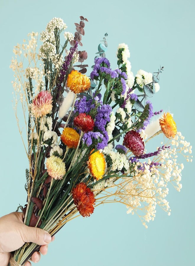 Jtoder Natural Dried Flower Bouquet, 17" DIY Floral Arrangements with Eucalyptus Strawflower Lavender, Rustic Boho Wedding and Home Centerpiece Decorations, Fall Table Décor - Image 1