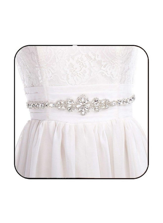 Brishow - Rhinestone Bridal Belt Silver Crystal Wedding Dress Belts Ribbon Sash Belt For Bride And Bridesmaid - Image 1