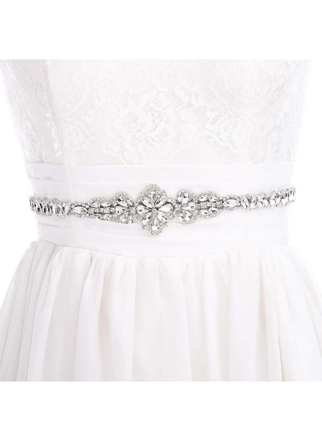 Brishow - Rhinestone Bridal Belt Silver Crystal Wedding Dress Belts Ribbon Sash Belt For Bride And Bridesmaid - Image 1