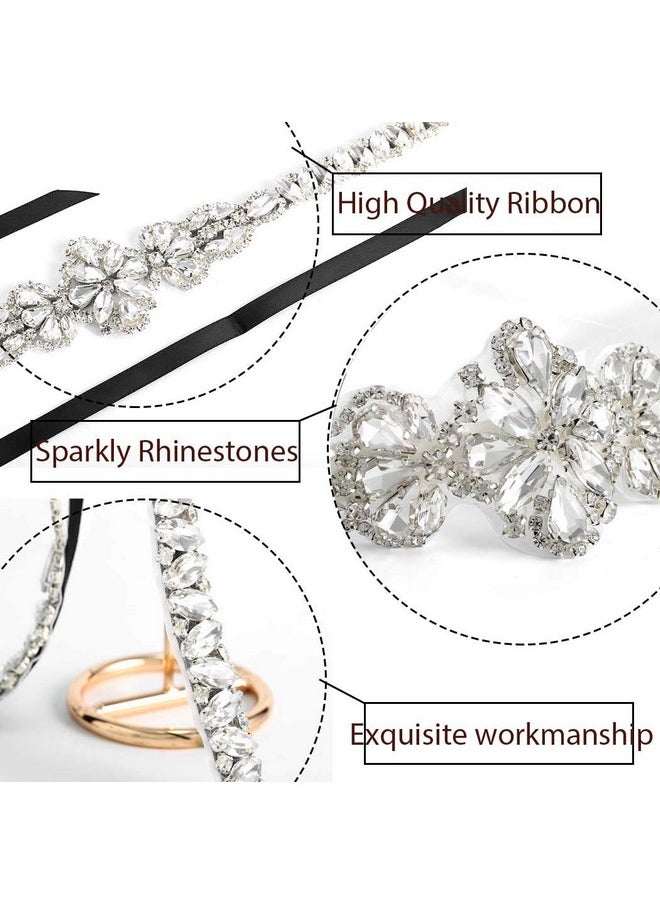 Brishow - Rhinestone Bridal Belt Silver Crystal Wedding Dress Belts Ribbon Sash Belt For Bride And Bridesmaid - Image 1