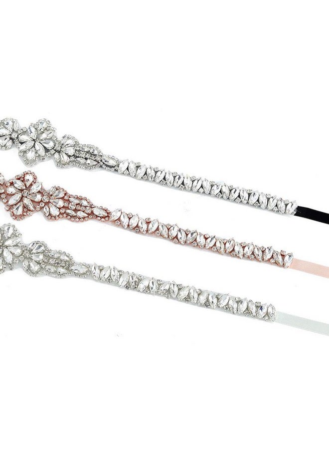 Brishow - Rhinestone Bridal Belt Silver Crystal Wedding Dress Belts Ribbon Sash Belt For Bride And Bridesmaid - Image 1