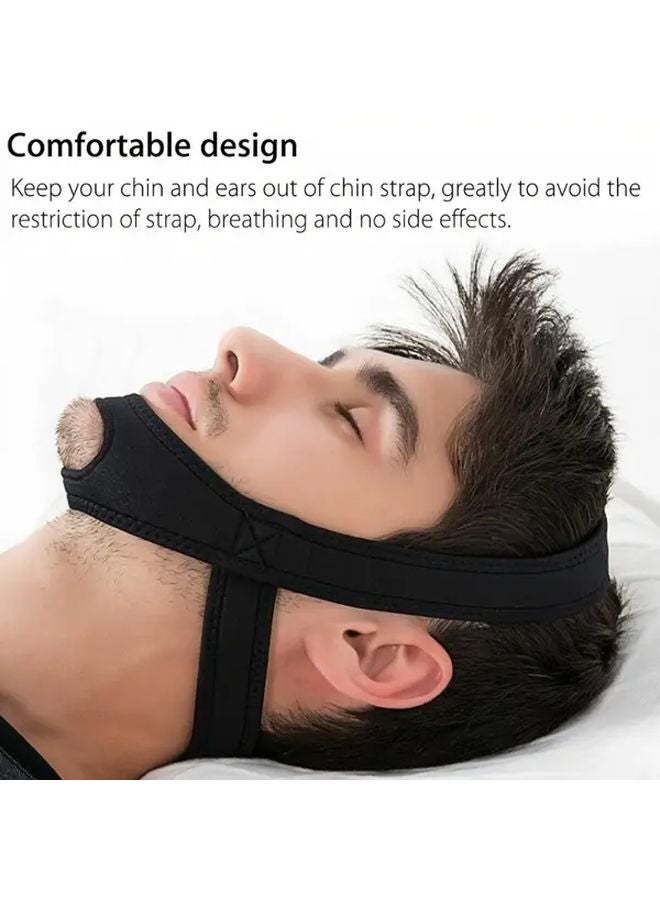 حزام الذقن CPAC المضاد للشخير قابل للتعديل، دعم الفك القابل للتعديل، مصنوع من البوليستر والإسباندكس الناعم لتخفيف انقطاع النفس النومي، أسود - Image 2