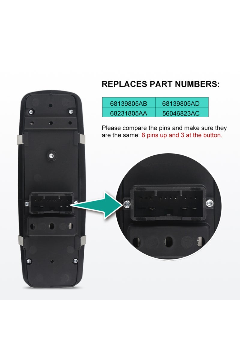 إيروريكس مفتاح تشغيل/إيقاف كهربائي مزدوج أوتوماتيكي لنافذة السيارة دودج تشارجر موديلات 2011-2014، بديل لـ 68... - Image 3