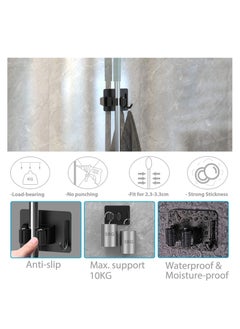 Arabest Mop Broom Holder No Drill, Mop Broom Organizer Wall Mounted Heavy Duty with Hooks Hanger, Self Adhesive Stainless Steel for Bathroom, Kitchen, Office,4pcs(Black)  - Image 4