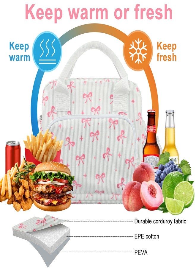 peony man Pink Bow Lunch Bag for Women Large Pink Bow Lunch Box Reusable Insulated Bows Lunches Tote Bag with Adjustable Shoulder Straps for Women Adult Work School Office Travel Picnic Food Container - Image 4