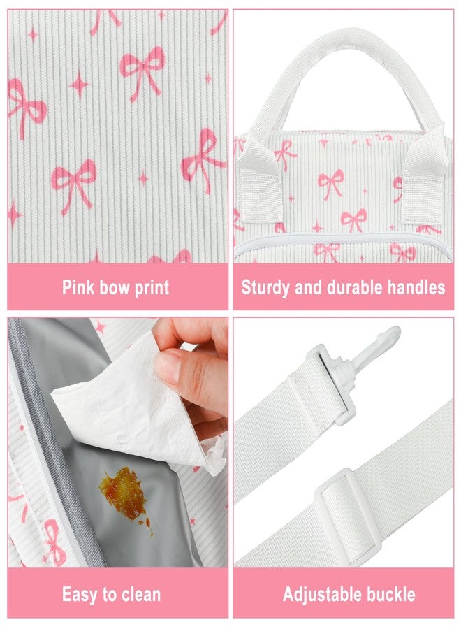 peony man Pink Bow Lunch Bag for Women Large Pink Bow Lunch Box Reusable Insulated Bows Lunches Tote Bag with Adjustable Shoulder Straps for Women Adult Work School Office Travel Picnic Food Container - Image 3
