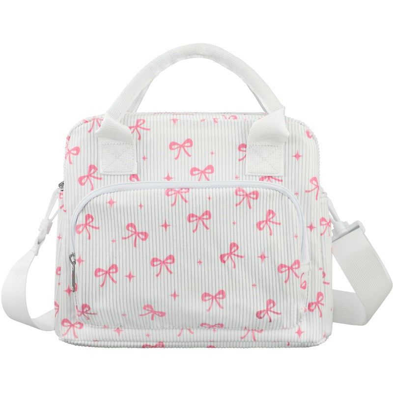 peony man Pink Bow Lunch Bag for Women Large Pink Bow Lunch Box Reusable Insulated Bows Lunches Tote Bag with Adjustable Shoulder Straps for Women Adult Work School Office Travel Picnic Food Container - Image 1