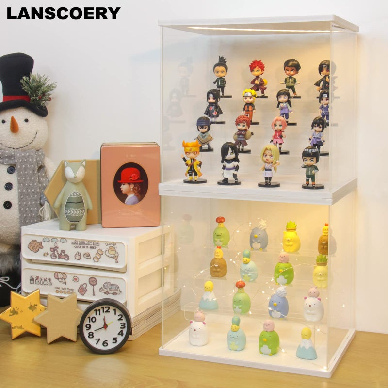 LANSCOERY حافظة عرض أكريليك مضاءة LED من LANSCOERY، صندوق عرض 5 طبقات للمقتنيات وشخصيات الحركة، منظم شفاف مقاوم للغبار مع قاعدة بيضاء - 11.8x11x11.8 بوصة - Image 5