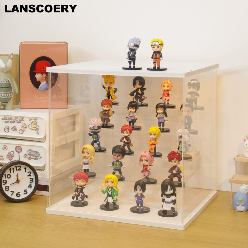 LANSCOERY حافظة عرض أكريليك مضاءة LED من LANSCOERY، صندوق عرض 5 طبقات للمقتنيات وشخصيات الحركة، منظم شفاف مقاوم للغبار مع قاعدة بيضاء - 11.8x11x11.8 بوصة - Image 4