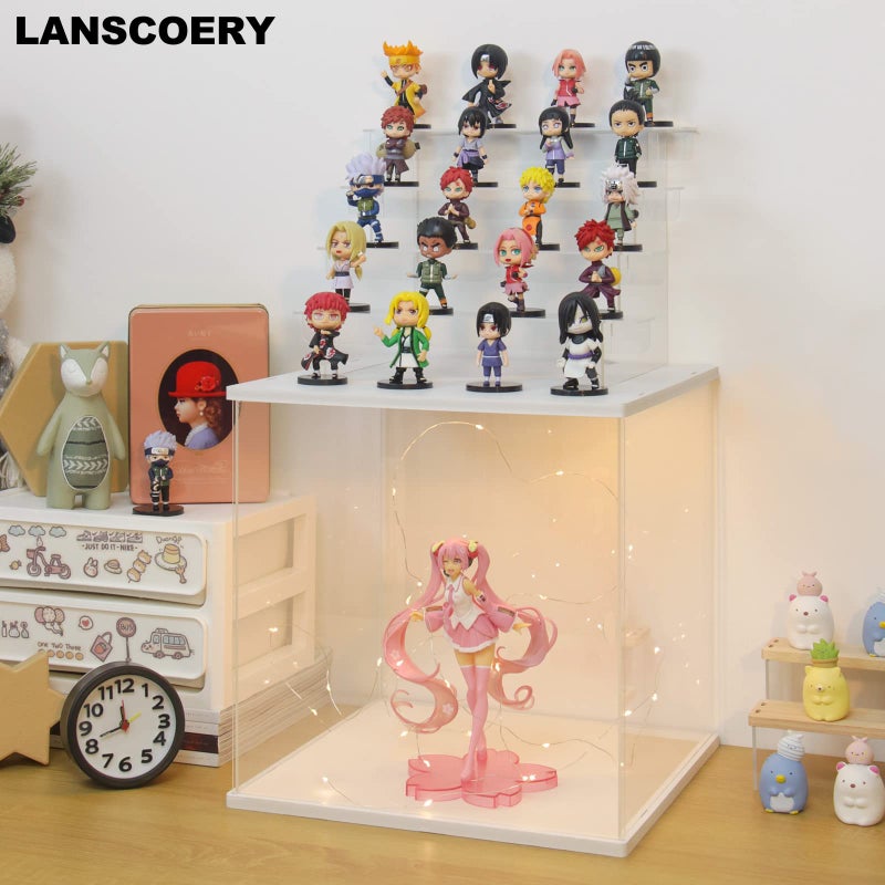 LANSCOERY حافظة عرض أكريليك مضاءة LED من LANSCOERY، صندوق عرض 5 طبقات للمقتنيات وشخصيات الحركة، منظم شفاف مقاوم للغبار مع قاعدة بيضاء - 11.8x11x11.8 بوصة - Image 2