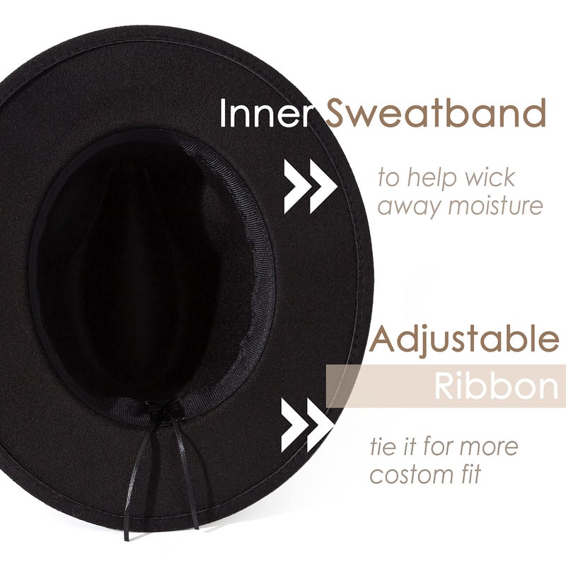 Lisianthus Women Classic Felt Fedora Wide Brim Hat with Belt Buckle Black Belt-Black - Image 4