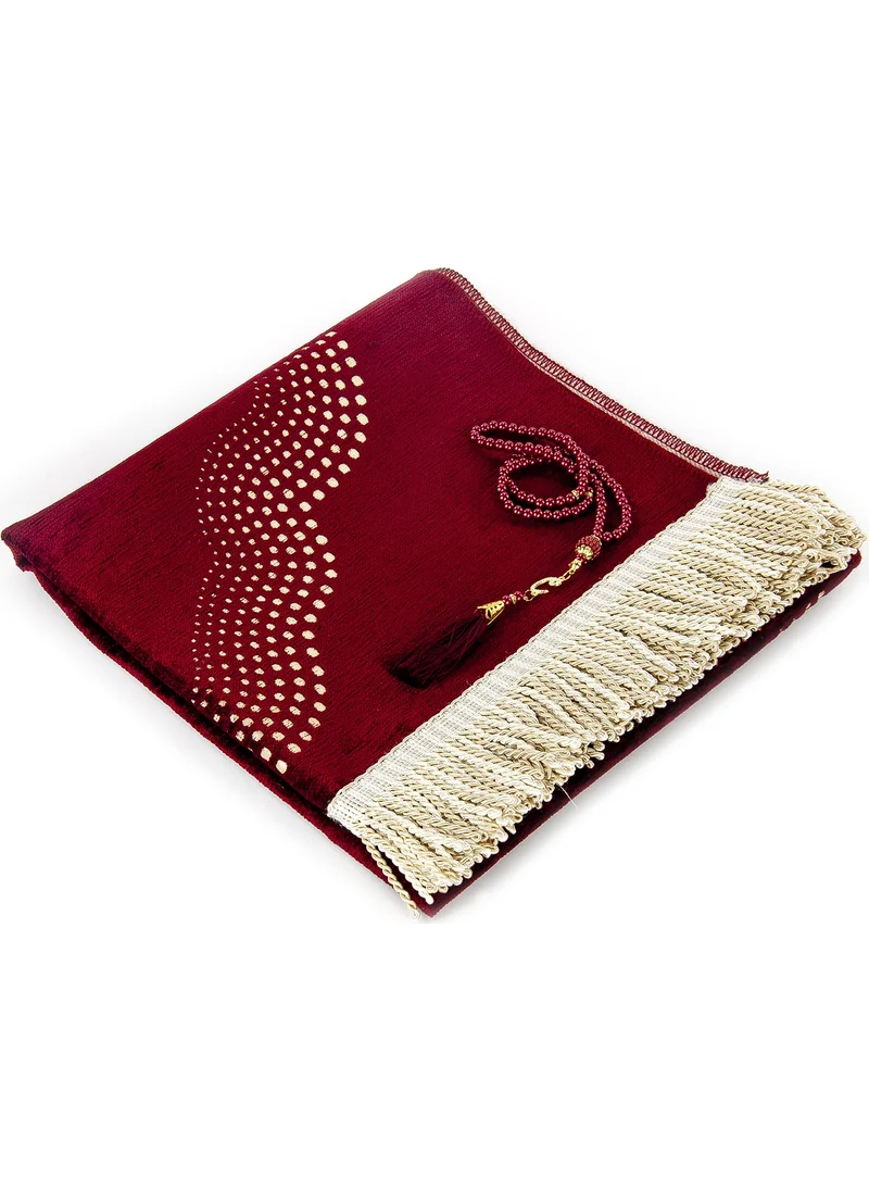 İhvan Mihrab Patterned Plain Chenille Prayer Rug Claret Red