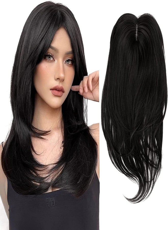 EASYOUNG 3clip Hair Topper for Thinning Hair 22inch Hair Toppers for Women Topper Hair Piece for Hair Loss Topper Soft Hair Extensions/Hair Wig, Black Color - Image 1