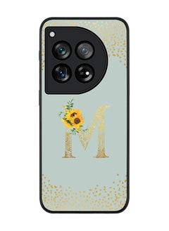 Rugged Black edge case for OnePlus 12R / OnePlus Ace 3 5G, Slim fit Soft Cover Custom Monogram Initial Letter Floral Pattern Alphabet - M (Light Grey)