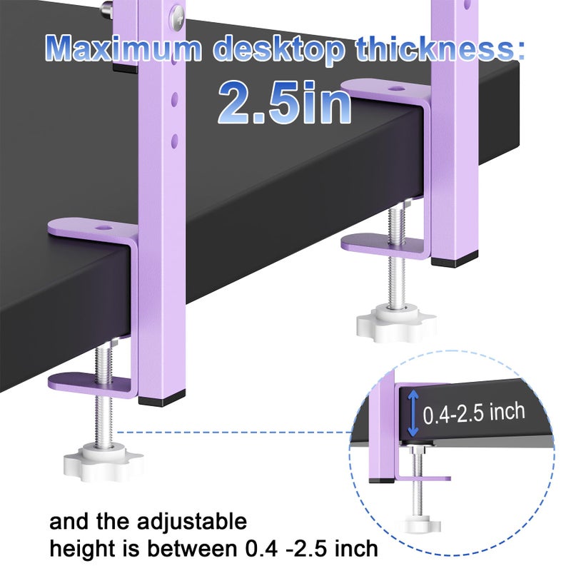Spacrea clamp on Desk Shelf, 2 Tier Office Desk Shelves Organizer, Wood Desktop Supplies Storage Rack, Desk Organizers and Accessories (Purple) - Image 4