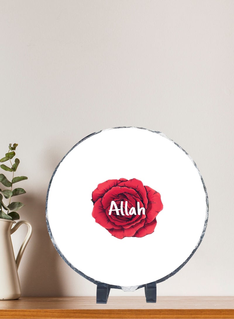Service Zone Protective Printed White Round Shape Marble Photo Frame for Table Top With Portable Stand Allah 