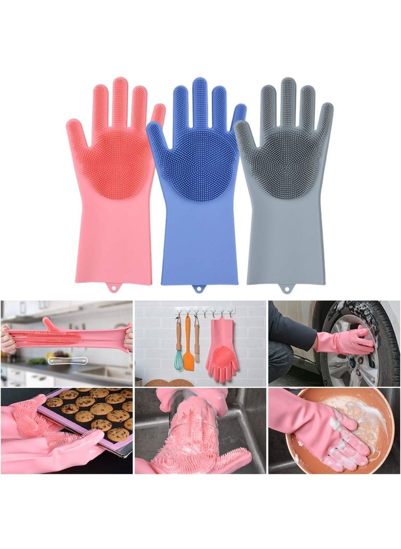 QERINKLE - QERINKLE Silicone Scrubbing Gloves, Non-Slip, Dishwashing and Pet Grooming, Magic Latex Gloves (Multicolour,Pack of 2) - Image 1