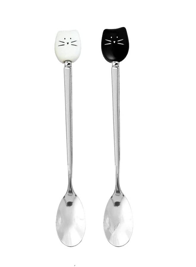 Kefley Cute Cat Spoon for Tea Coffee Ceramic Stainless Steel Spoons for Cat Lover Cat Food spoon for Wet Food Cat Themed Gift for Couples Wedding House Warming Gifts 2Pcs - Image 2