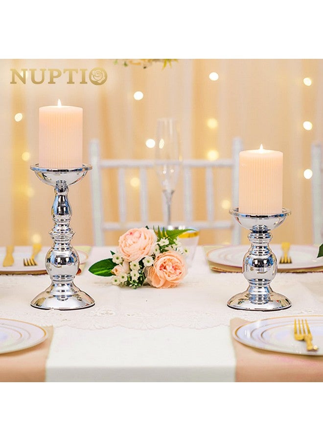 Nuptio Pillar Candle Holders Metal Candle Holder Ideal for 3 inches Candles, Silver Candle Holder for Living Room, Gardens, Spa, Aromatherapy, Incense Cones, Wedding, Party, 2 Pcs - Image 4