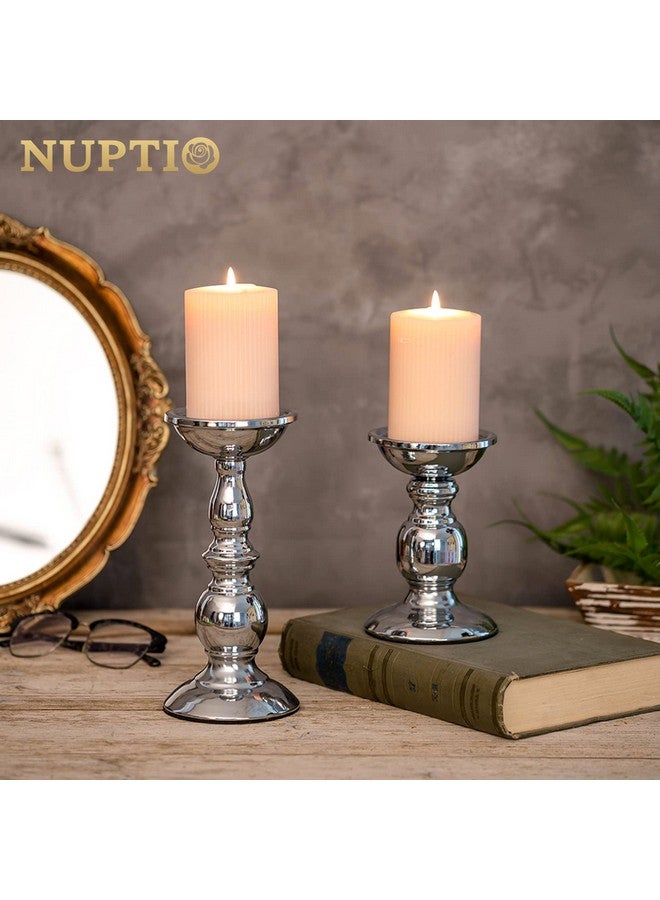 Nuptio Pillar Candle Holders Metal Candle Holder Ideal for 3 inches Candles, Silver Candle Holder for Living Room, Gardens, Spa, Aromatherapy, Incense Cones, Wedding, Party, 2 Pcs - Image 5