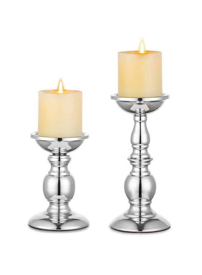 Nuptio Pillar Candle Holders Metal Candle Holder Ideal for 3 inches Candles, Silver Candle Holder for Living Room, Gardens, Spa, Aromatherapy, Incense Cones, Wedding, Party, 2 Pcs - Image 1