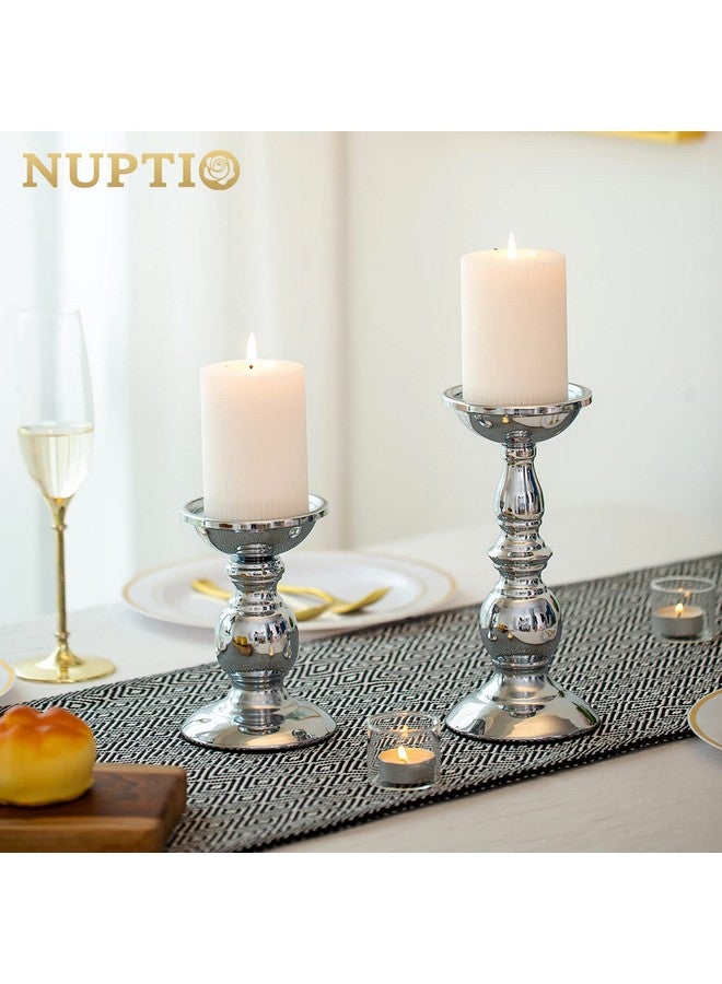 Nuptio Pillar Candle Holders Metal Candle Holder Ideal for 3 inches Candles, Silver Candle Holder for Living Room, Gardens, Spa, Aromatherapy, Incense Cones, Wedding, Party, 2 Pcs - Image 3