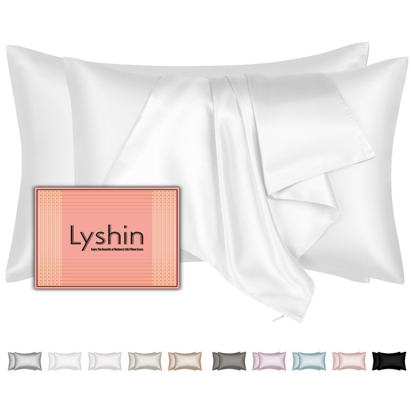 LYSHIN Mulberry Silk Pillow Cases 2 Pack Standard Size 20x26 Inches with Hidden Zipper  Ultra Smooth and Soft Breathable Cooling Silk Satin Pillowcase Set of 2  Better for Hair and Skin  Gifts for Women Men - Image 1