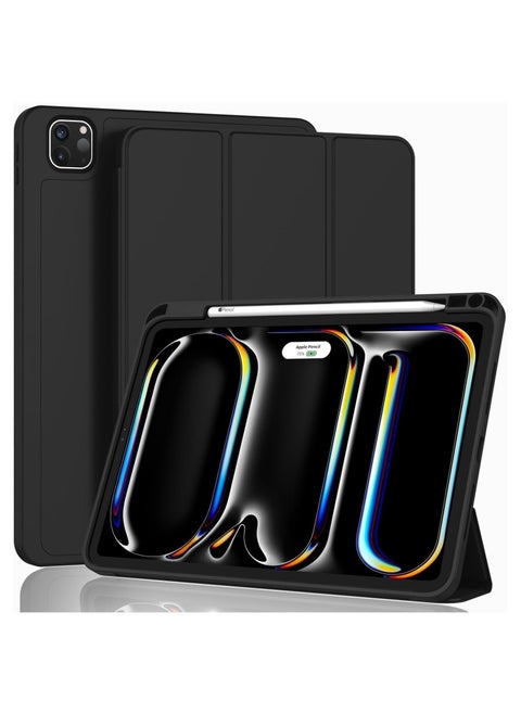 Case for iPad Pro 11-inch (M4) 2024 Tri-Fold Smart Tablet PU Leather Case, Hard PC Back Shell Slim Case Multi- Viewing Angles Stand Hard Shell Folio Case Cover with Auto Wake up