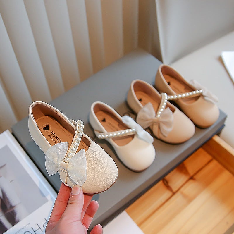 Girls White Pearl Princess Ballerina Flats - Image 1