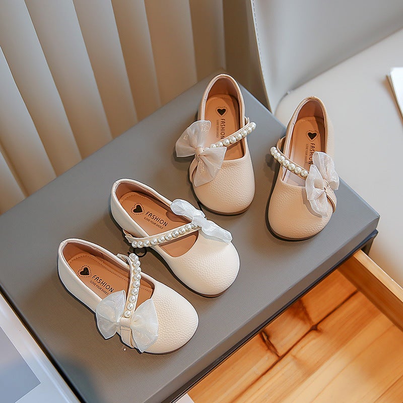 Girls White Pearl Princess Ballerina Flats - Image 3