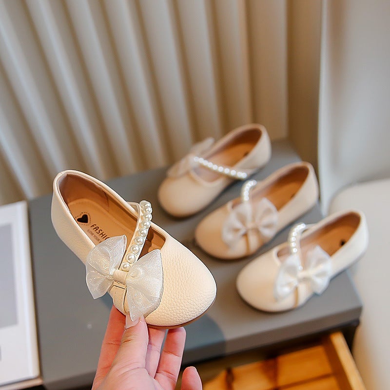 Girls White Pearl Princess Ballerina Flats - Image 4