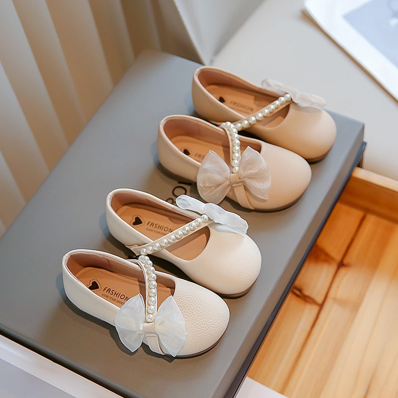 Girls White Pearl Princess Ballerina Flats - Image 2
