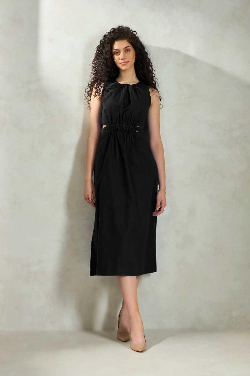 فيرجيو Cotton Elastic Waist Cutout Midi Vacation Dresses for Women