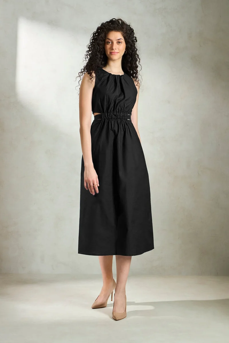فيرجيو Cotton Elastic Waist Cutout Midi Vacation Dresses for Women