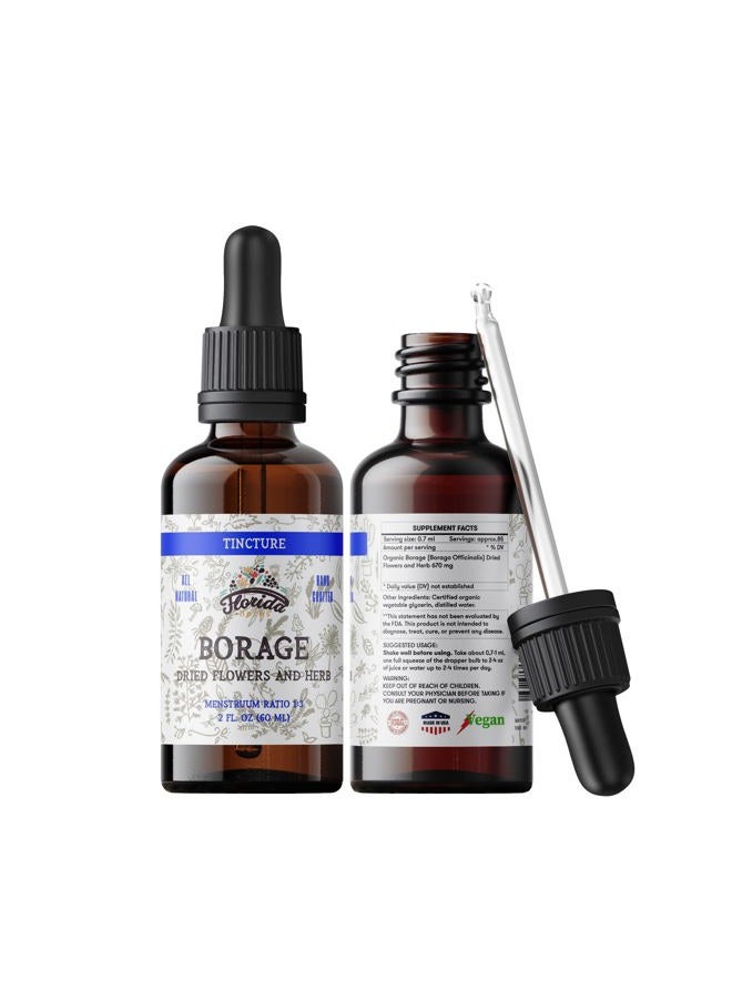 FLORIDA HERBS Borage Liquid Extract, Organic Borage Tincture (Borago Officinalis) Herbal Supplement, Non-GMO in Cold-Pressed Organic Vegetable Glycerin 700 mg, 2 oz (60 ml) - Image 1