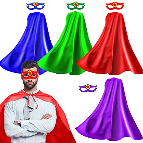 iROLEWIN Superhero Capes for Adults and Masks, 5 Pack Super Hero Capes Costume for Women Men Party Dress Up (4 Pack) - Image 1