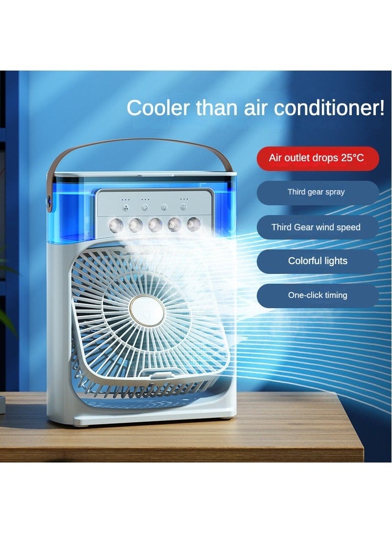 Portable Humidifier Fan AIr Conditioner Household Small Air Cooler Hydrocooling Portable Air Adjustment For Office 3 Speed Fan (White)