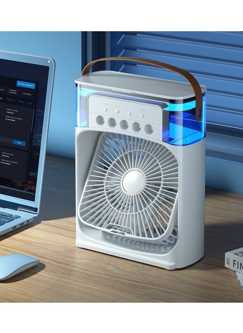 Portable Humidifier Fan AIr Conditioner Household Small Air Cooler Hydrocooling Portable Air Adjustment For Office 3 Speed Fan (White)