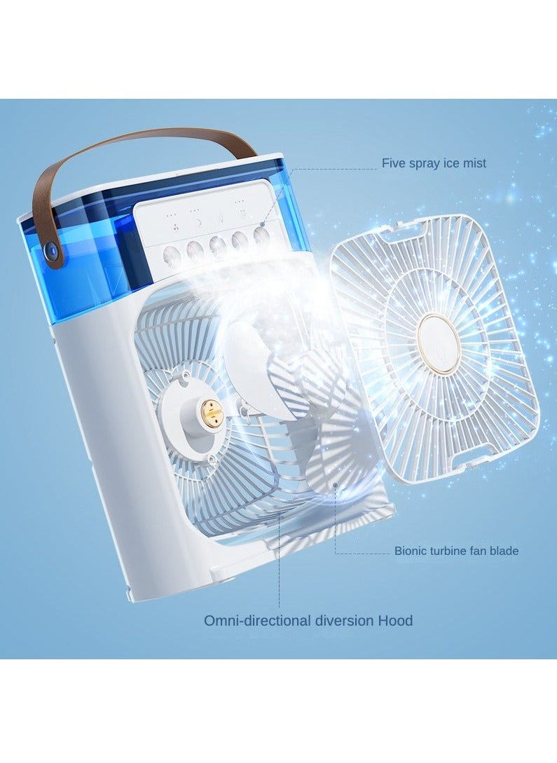 Portable Humidifier Fan AIr Conditioner Household Small Air Cooler Hydrocooling Portable Air Adjustment For Office 3 Speed Fan (White)