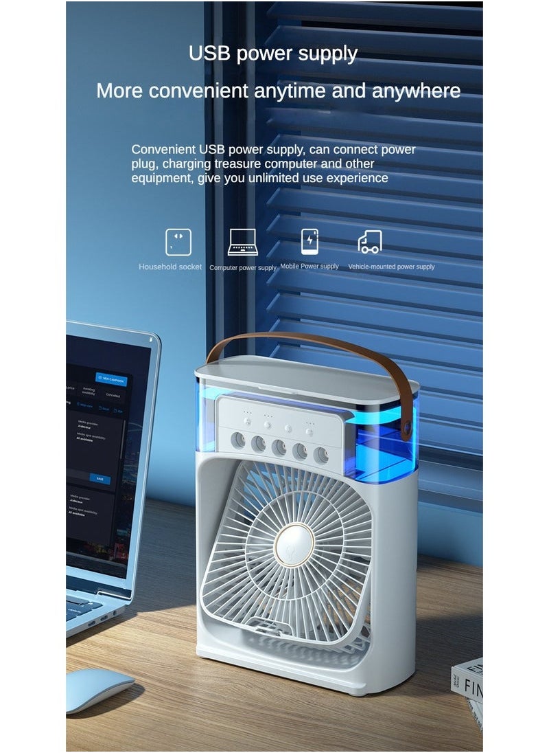 Portable Humidifier Fan AIr Conditioner Household Small Air Cooler Hydrocooling Portable Air Adjustment For Office 3 Speed Fan (White)