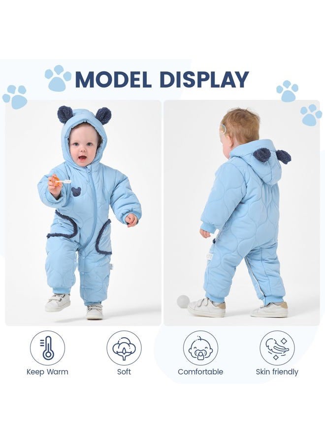 JiAmy Baby Snowsuit Winter Romper Hooded Boys Girls Jumpsuit Bear Thick Windproof Infant Newborn Clothes 12-18 Months Blue - Image 3
