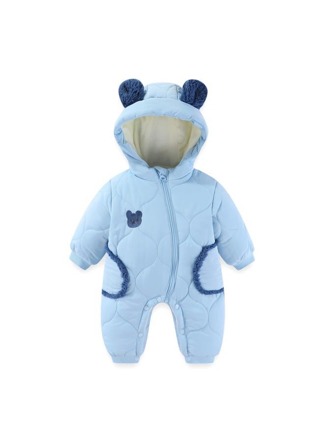 JiAmy Baby Snowsuit Winter Romper Hooded Boys Girls Jumpsuit Bear Thick Windproof Infant Newborn Clothes 12-18 Months Blue - Image 1