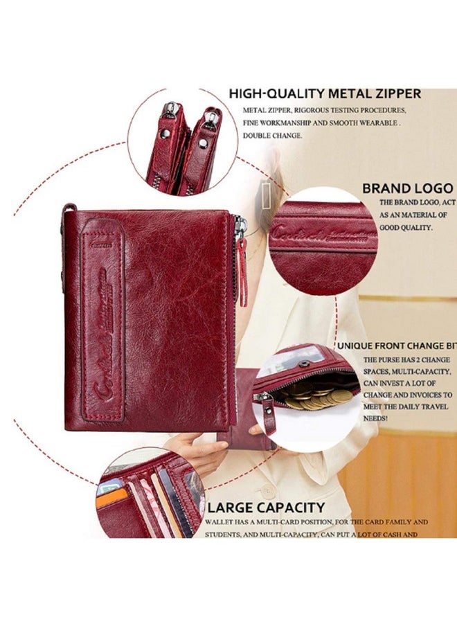 CONTACTS Contacts Men's Genuine Leather Wallet | RFID Blocking Wallet for Men | Bifold Zip Wallet| 7 Card Slots, 1 ID Window (Red)  - Image 4