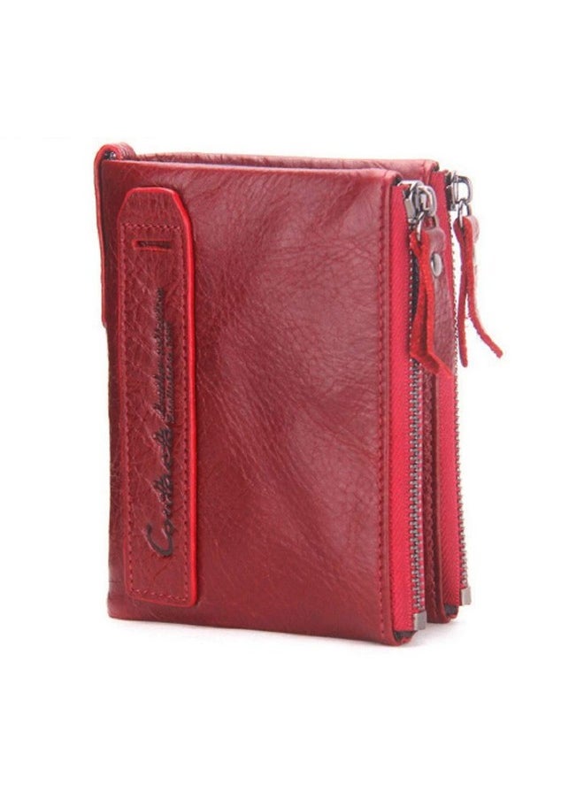 CONTACTS Contacts Men's Genuine Leather Wallet | RFID Blocking Wallet for Men | Bifold Zip Wallet| 7 Card Slots, 1 ID Window (Red)  - Image 1