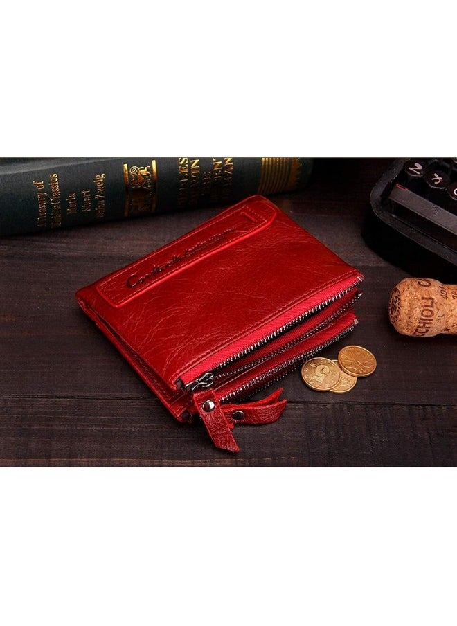 CONTACTS Contacts Men's Genuine Leather Wallet | RFID Blocking Wallet for Men | Bifold Zip Wallet| 7 Card Slots, 1 ID Window (Red)  - Image 3