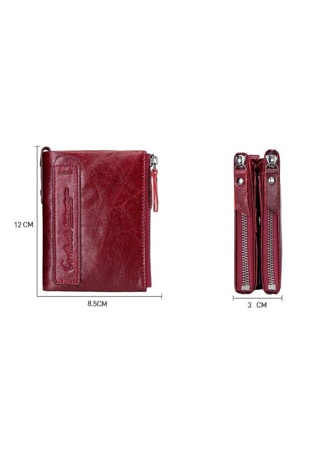 CONTACTS Contacts Men's Genuine Leather Wallet | RFID Blocking Wallet for Men | Bifold Zip Wallet| 7 Card Slots, 1 ID Window (Red)  - Image 5
