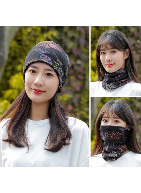 Versatile Autumn Winter Twist Scarf Cap No. 28 black sunflower