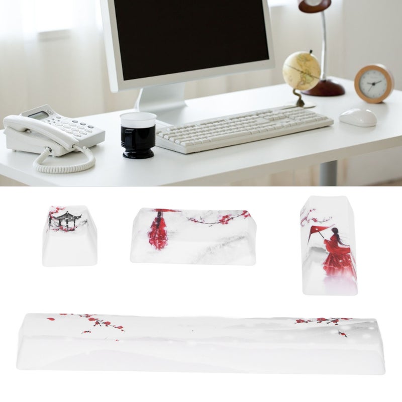DIY Keycaps Kit: PBT Material Wear Resistant - Excellent Typing Feel Winter Snow Plum Pattern Keycaps for Most Mechanical Keyboards - Image 2