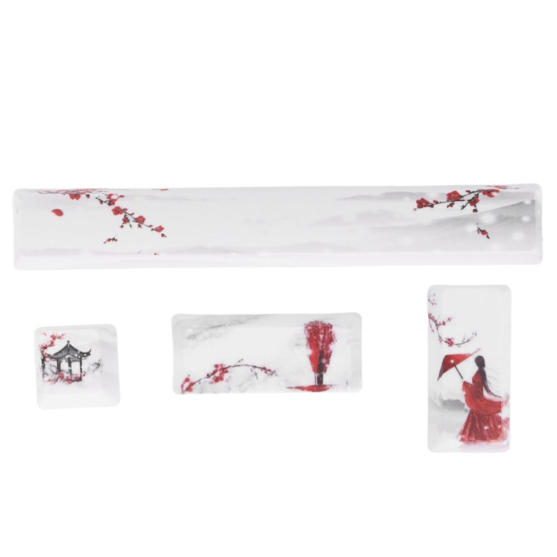 DIY Keycaps Kit: PBT Material Wear Resistant - Excellent Typing Feel Winter Snow Plum Pattern Keycaps for Most Mechanical Keyboards - Image 4