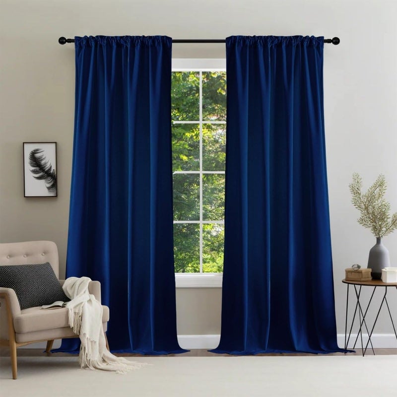 Joydeco Blue Velvet Blackout Curtains 84 Inch - 2 Panels Thermal Insulated Rod Pocket Drapes for Living Room Bedroom Dining Room Privacy - Image 1
